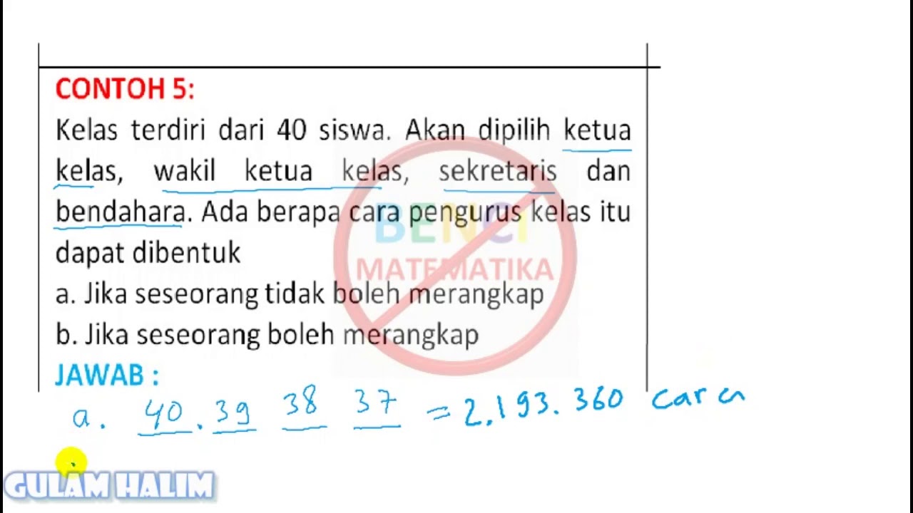 kaidah pencacahan contoh 5 cara memilih pengurus kelas 1